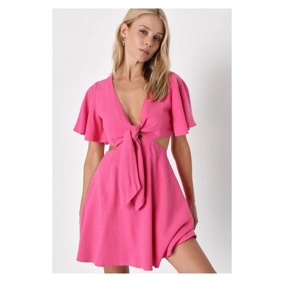 Lulus Dresses & Skirts - Lulu’s Pink Linen Tie Dress Perfect Day For Love Valentines Dance
